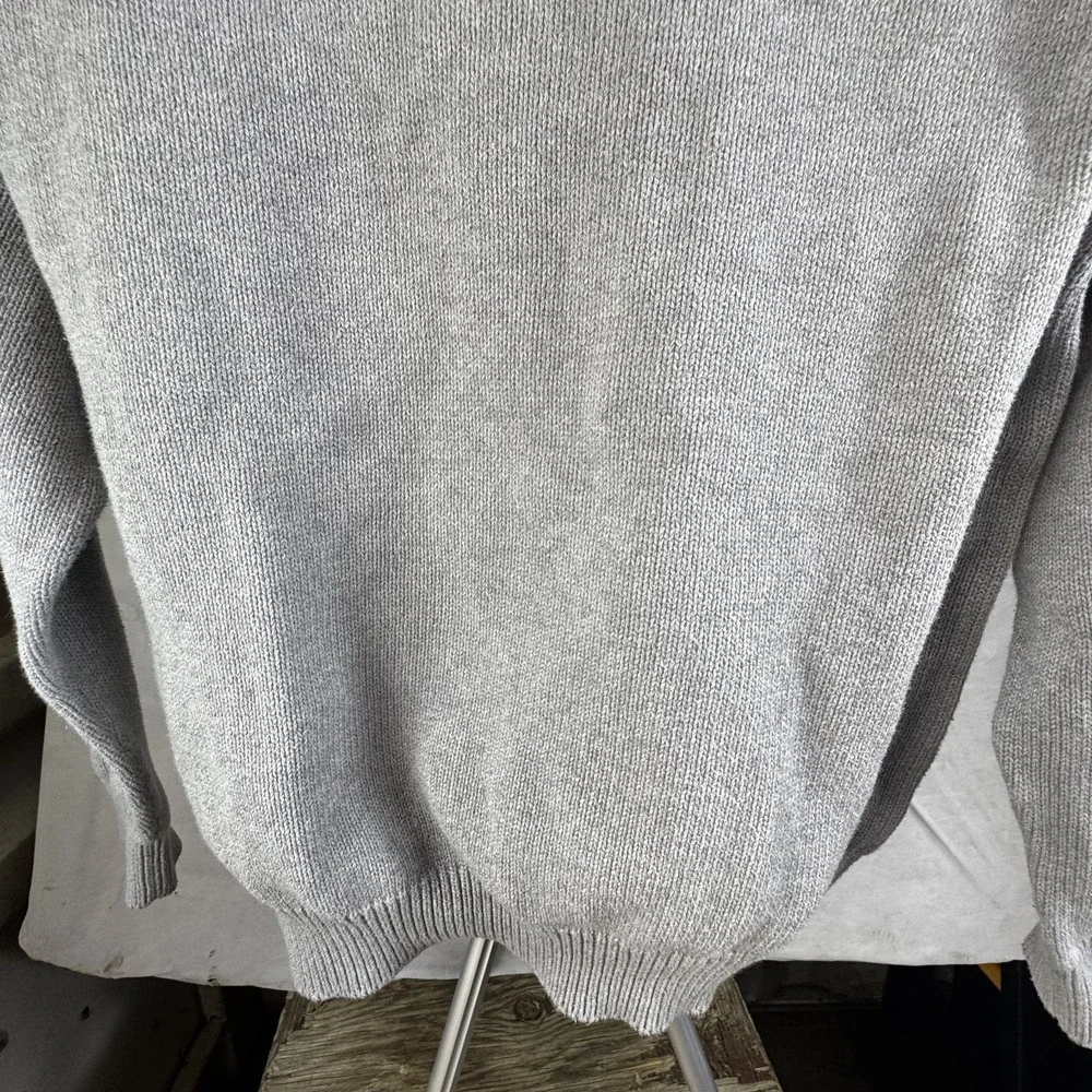 Tommy Hilfiger Sweater Men's Large Gray Tight Knit Embroidered Logo Ribbed Hem